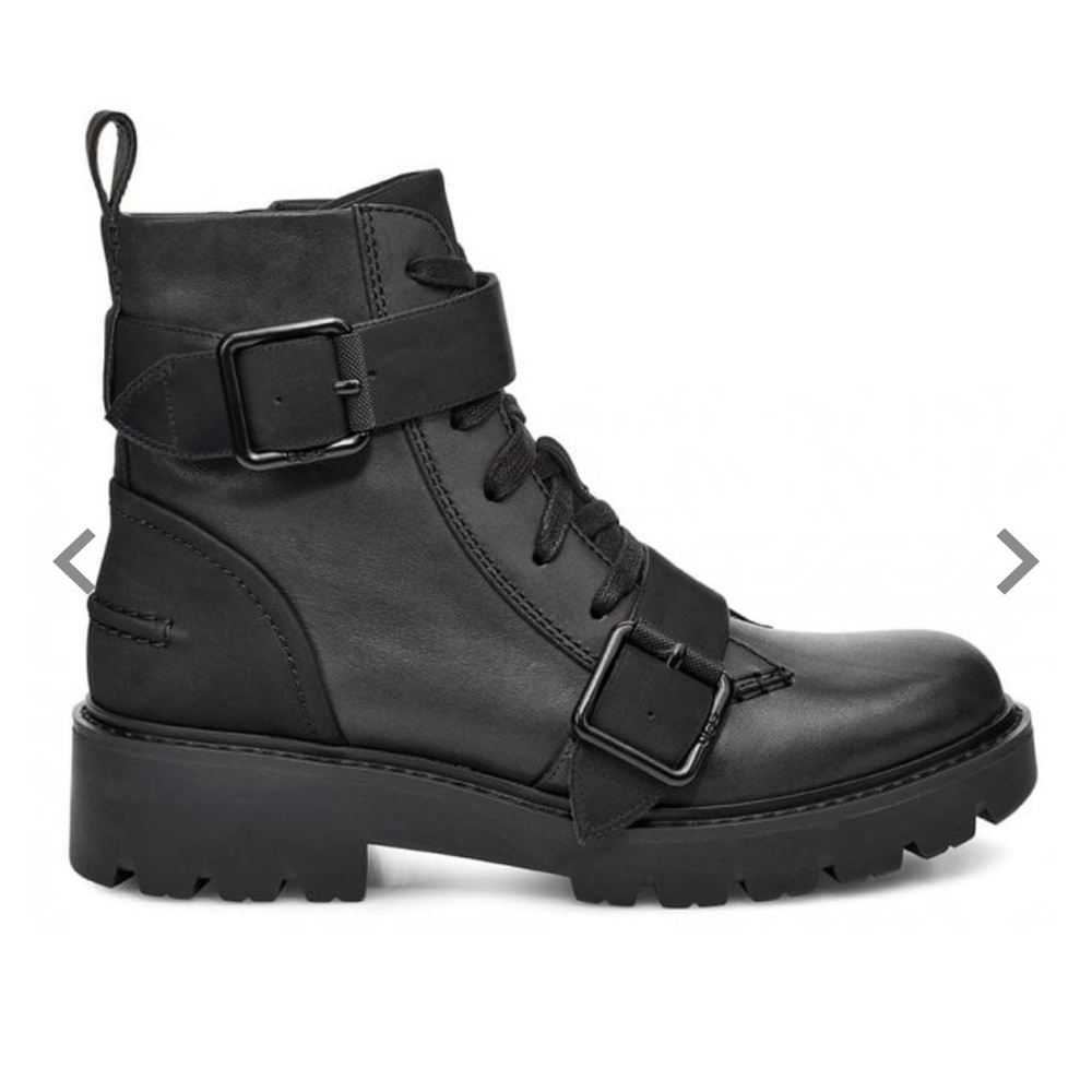 UGG Noe Women’s Black Moto Chunky Combat Boots Buckles Size 7.5